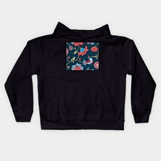 Exotic chintz with bird - dark blue / red Kids Hoodie